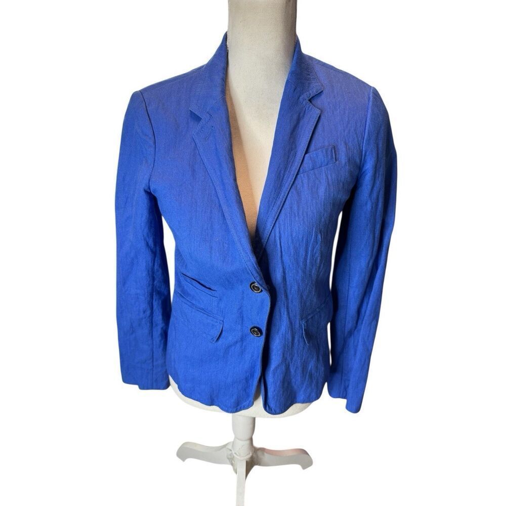J Crew Womens Schoolboy Blue Herringbone Embossed Blazer Suit Jacket Size 2